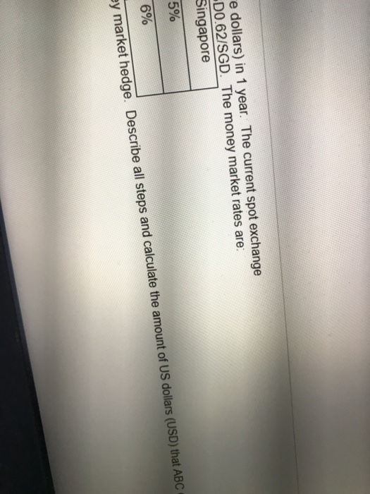 ABC Corp. expects to receive SGD500,000 (Singapore dollars) in 1 year. The