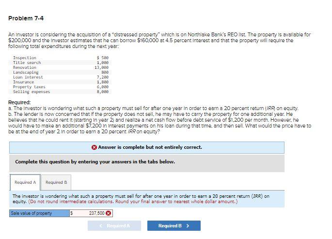 I had done this using excel but apparently its wrong Problem 7.4