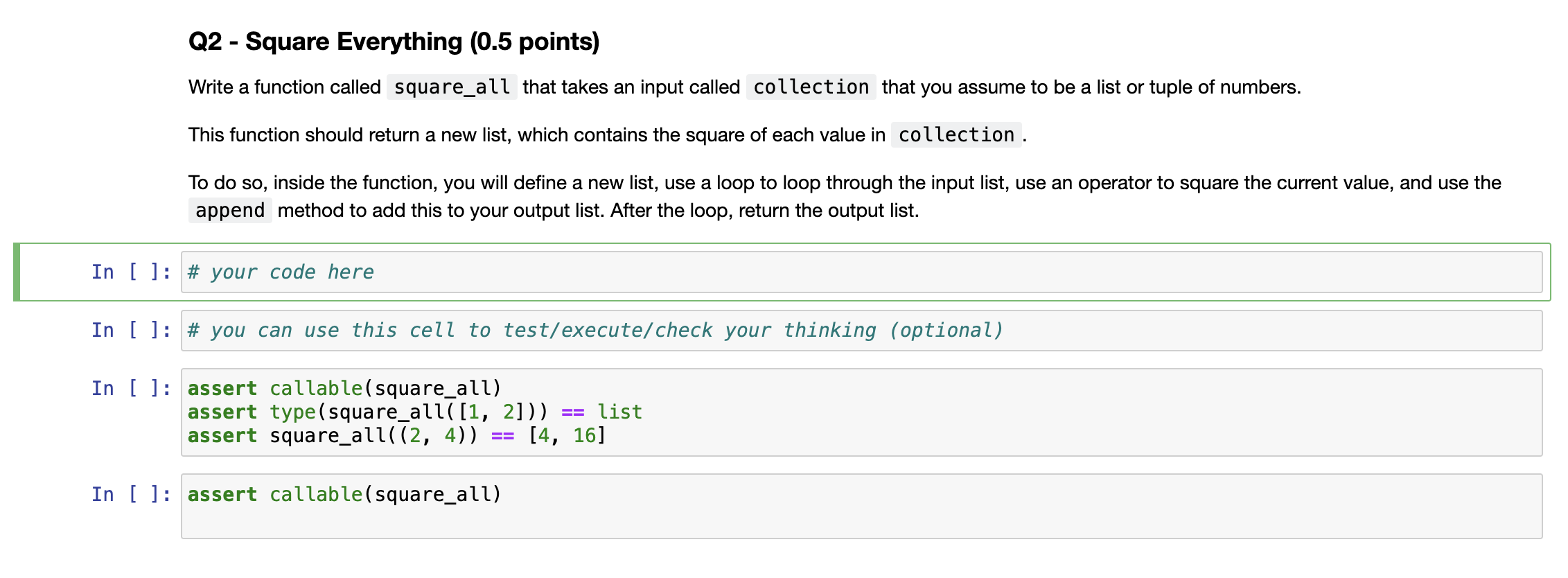  Write a function called square_all that takes an input called collection