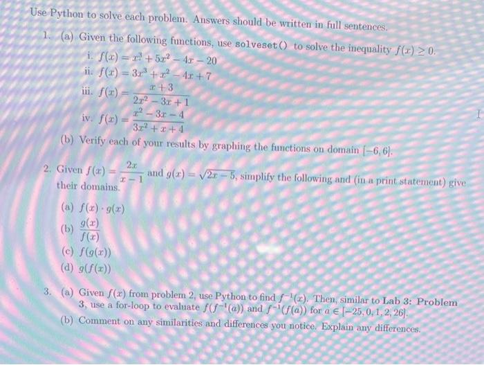  Use Python to solve each problem. Answers should be written in