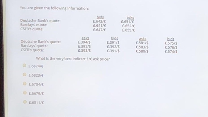  You are given the following information bids E.643/ asks E.651/E Deutsche