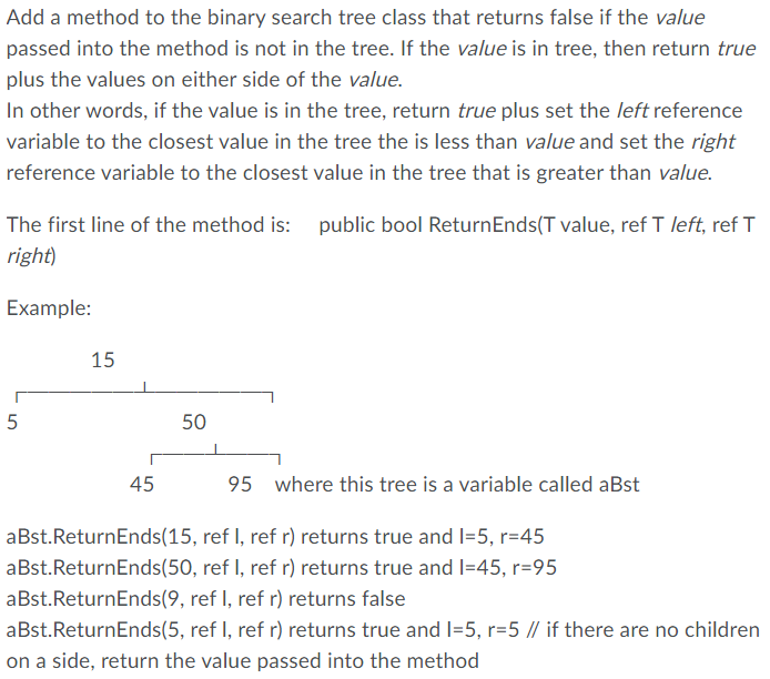  in c# Add a method to the binary search tree class