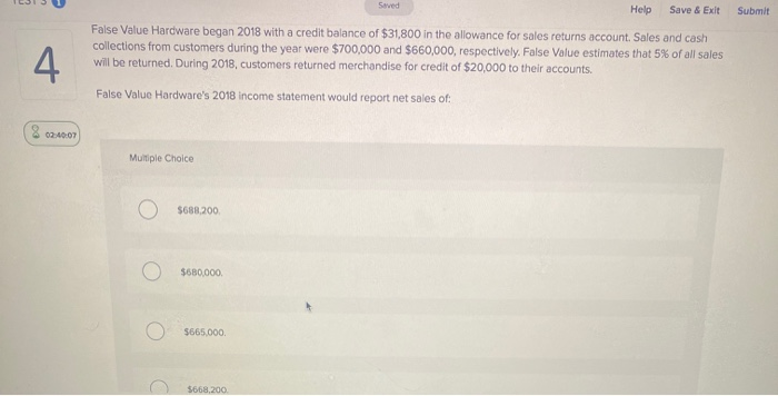  Help Save & Exit Submit False Value Hardware began 2018 with