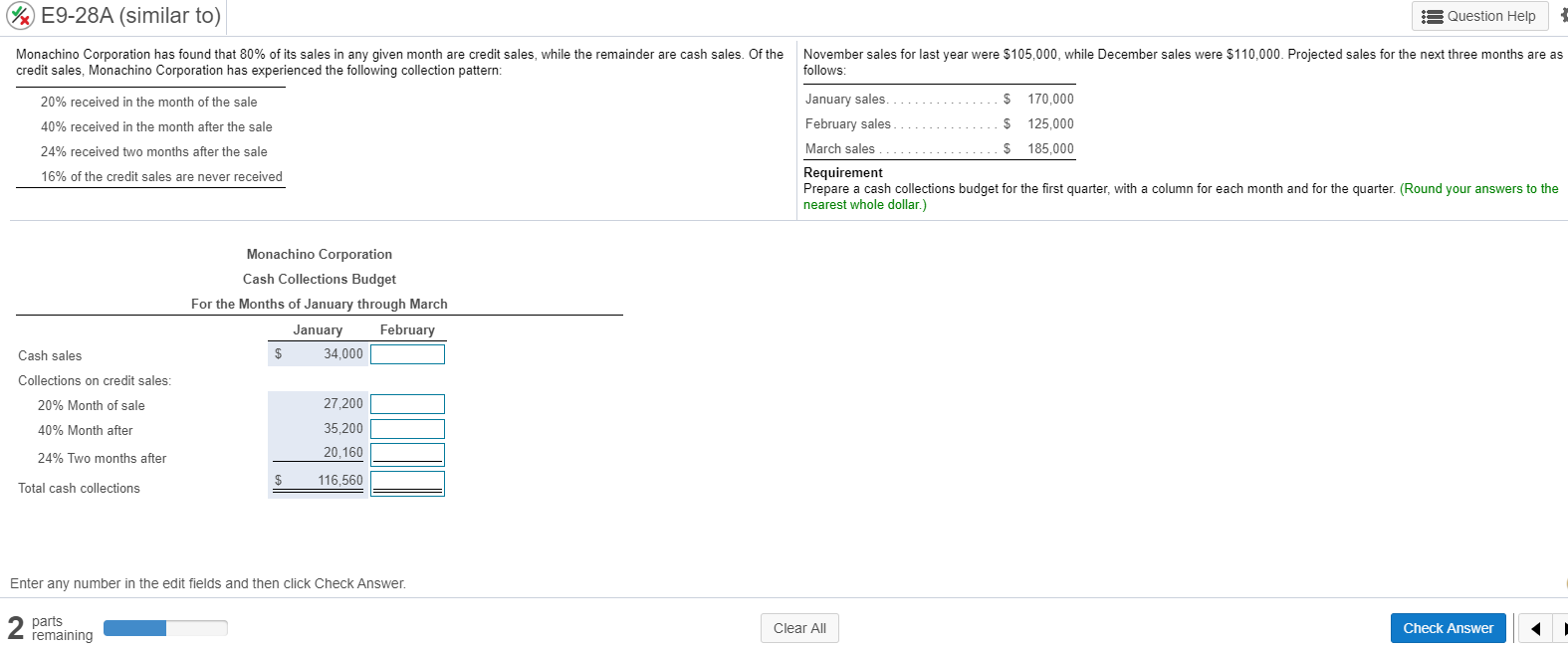 Please help me complete the rest %E9-28A (similar to) Question Help Monachino