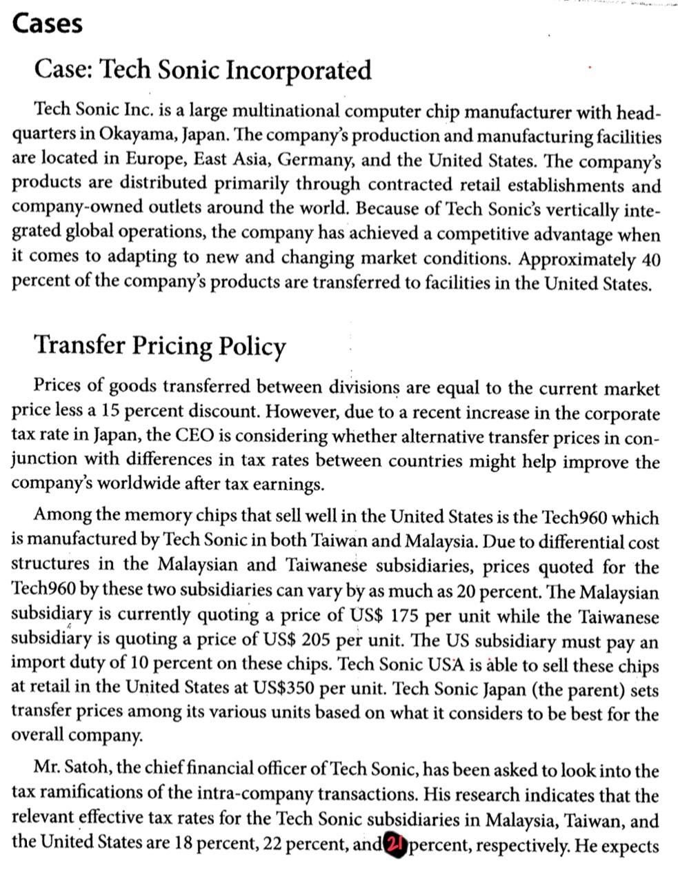  Cases Case: Tech Sonic Incorporated Tech Sonic Inc. is a large