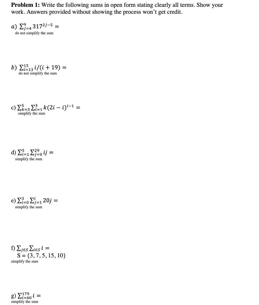 PLEASE DO E F G g) Li=602 Problem 1: Write the