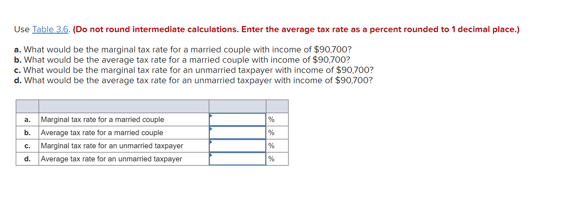 Use Table 3.6. (Do not round intermediate calculations. Enter the average