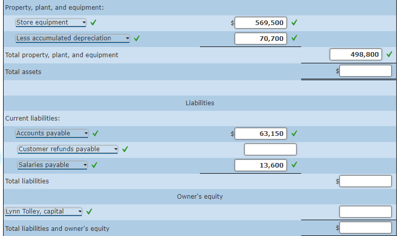 owner's equity. \begin{tabular}{|c|} \hline \\ Salisade Creek Co. \\ Sor the Year