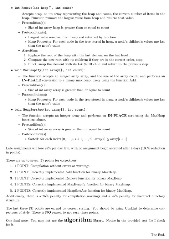 library. All functions must follow the format listed in the pictures given.