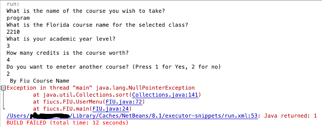  Help with null pointer exception! 'm trying to finish a program