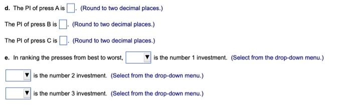 a. The NPV of press A is $ (Round to the nearest