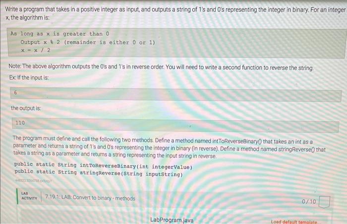 in Java Write a program that takes in a positive integer as