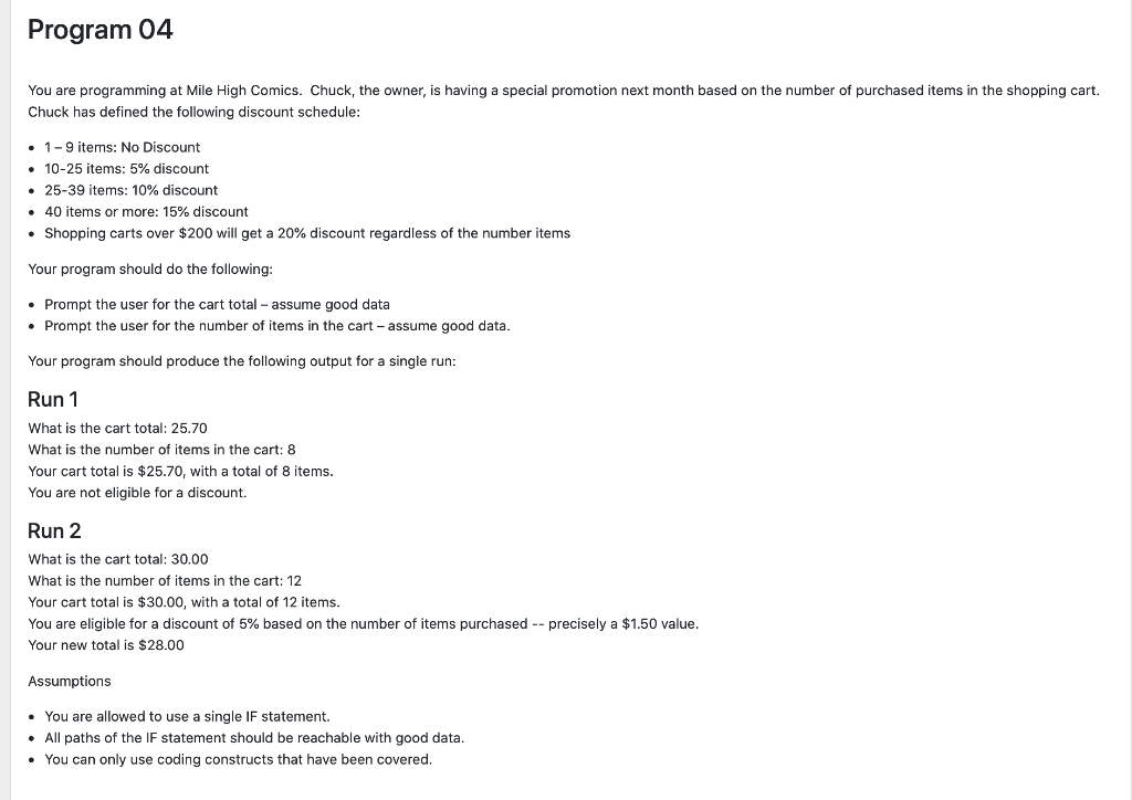 in Phython please Program 04 You are programming at Mile High Comics.