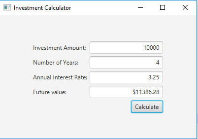Write a Java program name InvestmentCalc that calculates the future value of