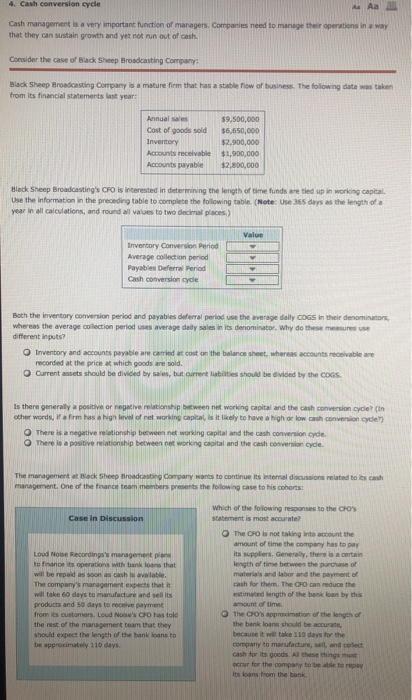  4. Ca conversion cycle Aa Cash management is a very important