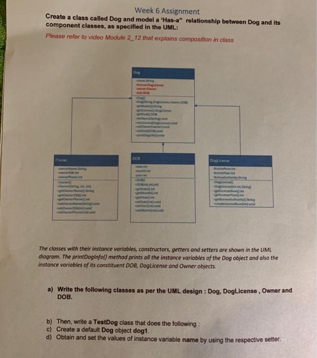  Week 6 Assignment Create a class called Dog and model a