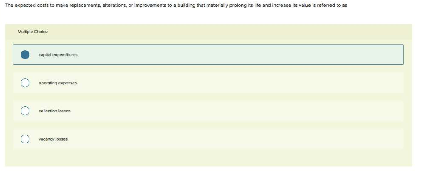 The expected costs to make replacements, alterations, or improvements to a