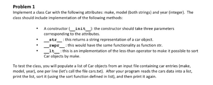 Need some python help. Implement a class Car with the following