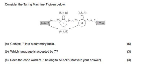  Consider the Turing Machine T given below. (a) Convert T into