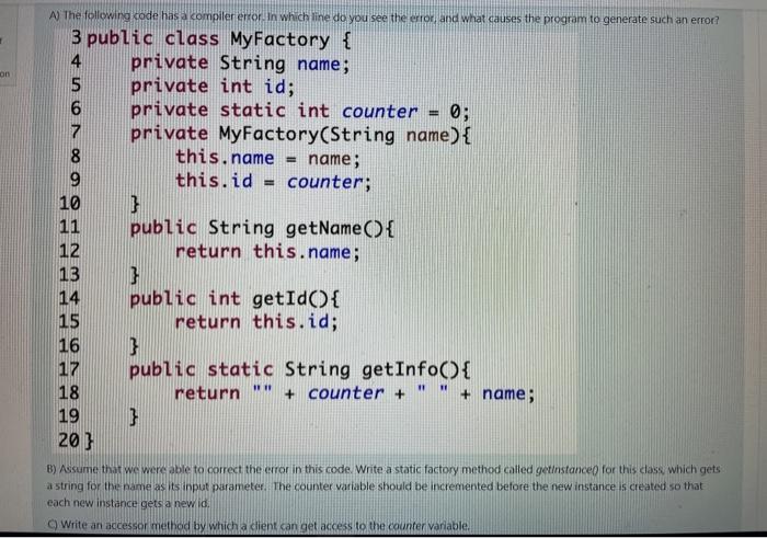  on A) The following code has a compiler error in which