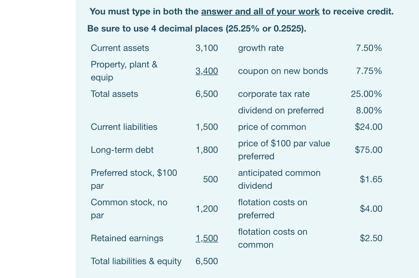 Flag question Calculate the firm's WACC (weighted average cost of capital) assuming