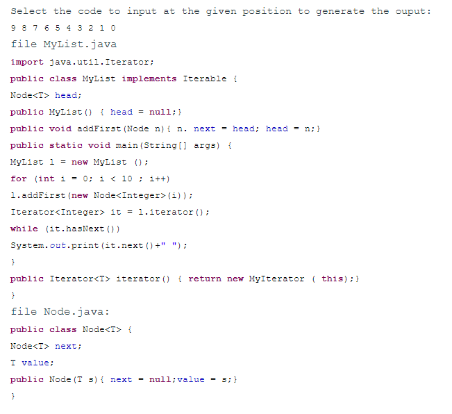  Select the code to input at the given position to generate