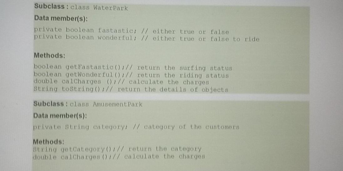 SCREENSHOT IT Question 1 Given the following Water Park and Amusement Park