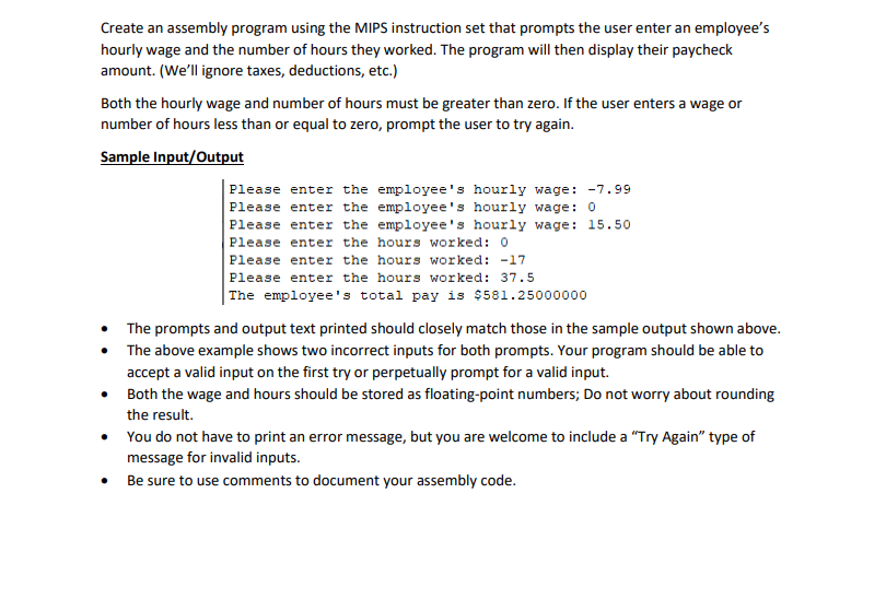  Create an assembly program using the MIPS instruction set that prompts