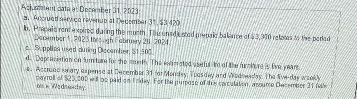 I need some help solving this homework problem please Adjustment data at