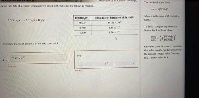  Initial rate data at a certain temperature is given in the
