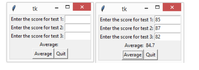three test scores, then calculate and display their average rounded to one