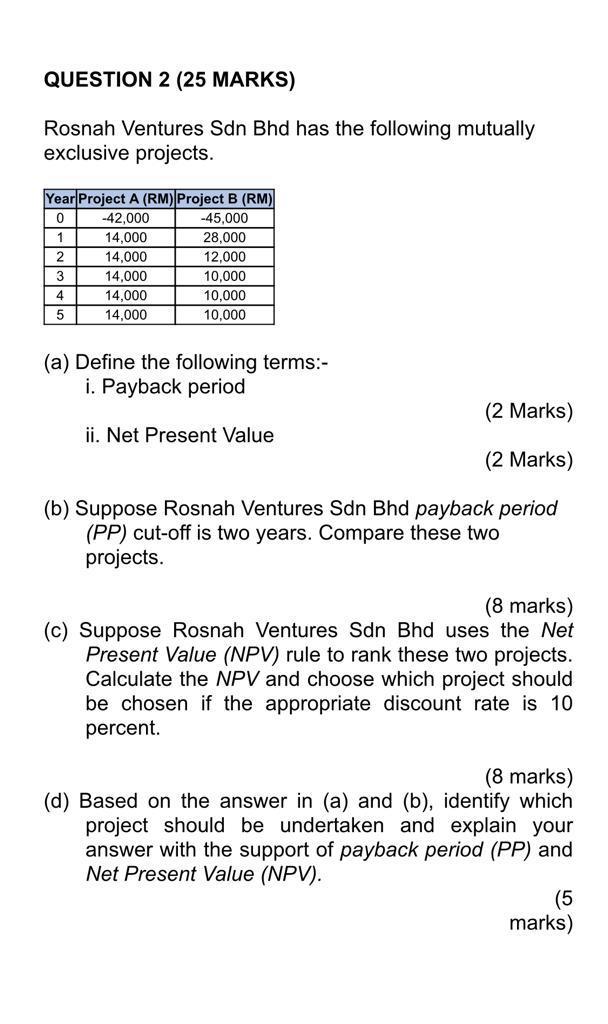 Can u answer all QUESTION 2 (25 MARKS) Rosnah Ventures Sdn Bhd