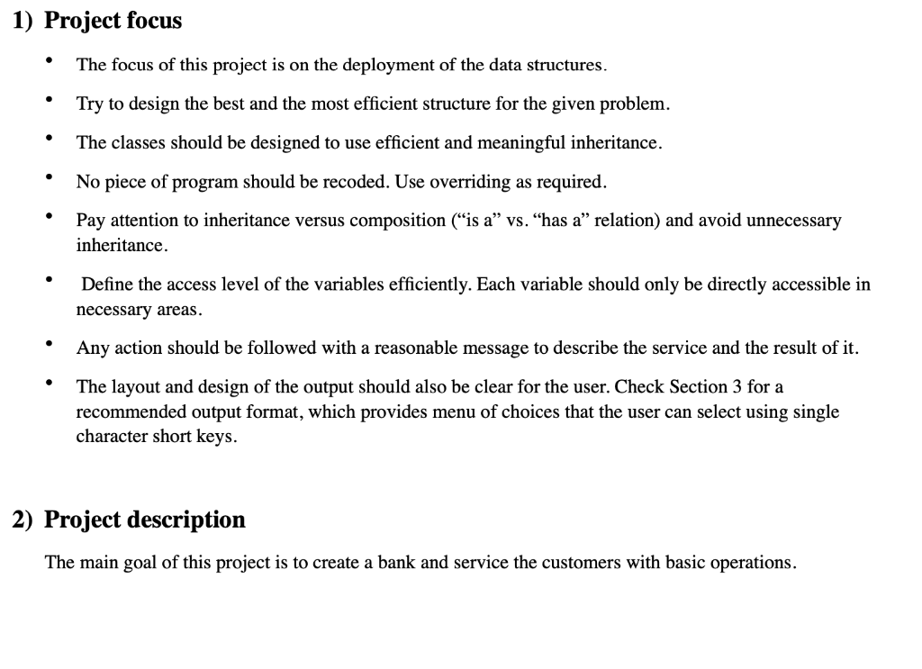 C++, please make different .h files 1) Project focus The focus of