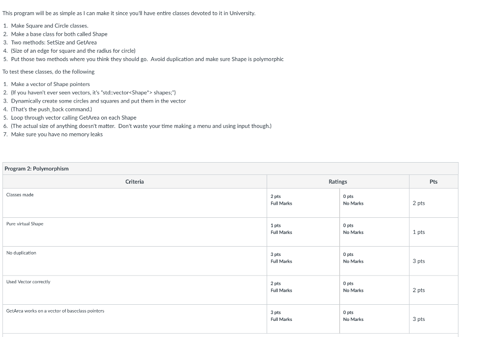 This is a C++ assignment, please provide text of code, as well