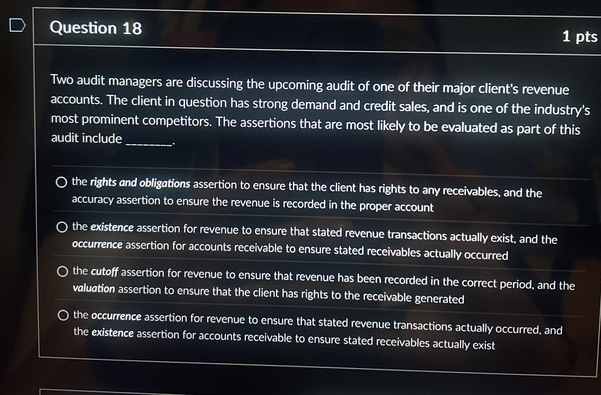  Question 18 Two audit managers are discussing the upcoming audit of