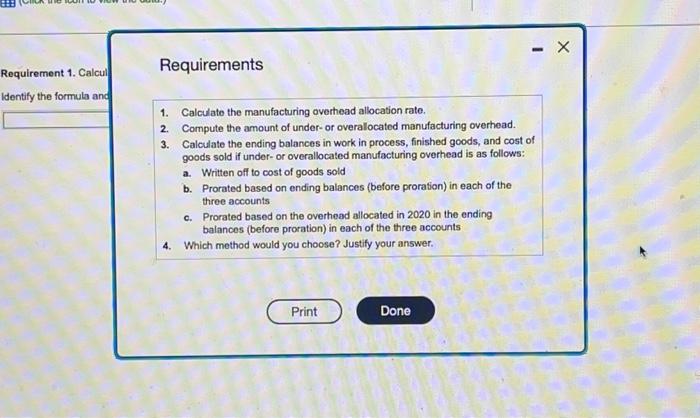 labor cost. The following data are for 2020 : (Click the icon