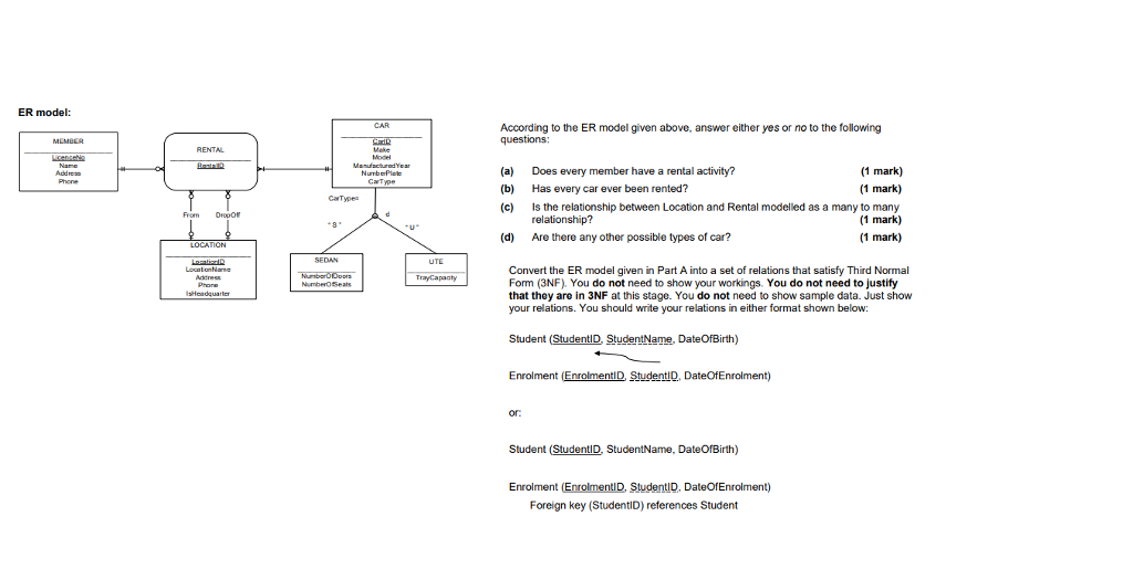  ER model: According to the ER model given above, answer either