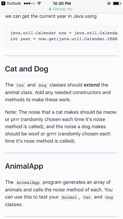 Outlook 0010:30 PM GitHub, Inc. Animal Consider the Animal class provided. It