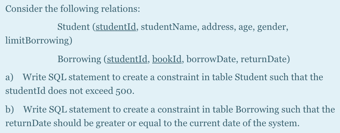  SQL. I need the answer fast please (online assignment) Thank you.