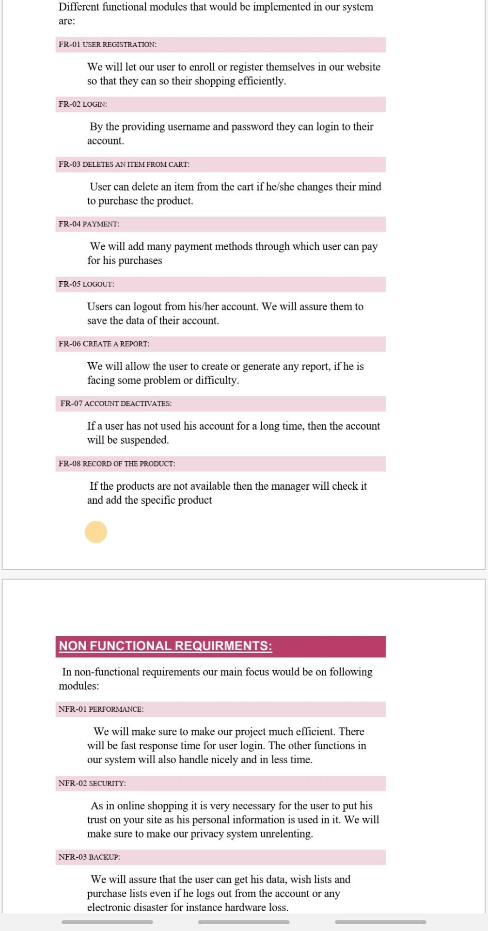 analysis for the E shopping project like below example. With the help