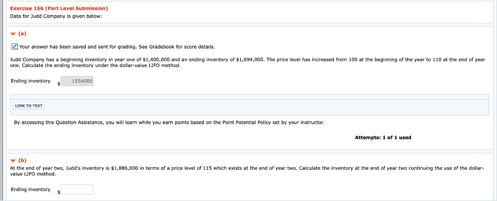 Exercise 156 (Part Level Submission) Data for Judd Company is given
