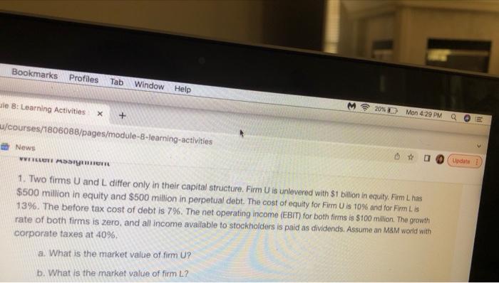  Bookmarks Profiles Tab Window Help M 20% D le 8: Learning
