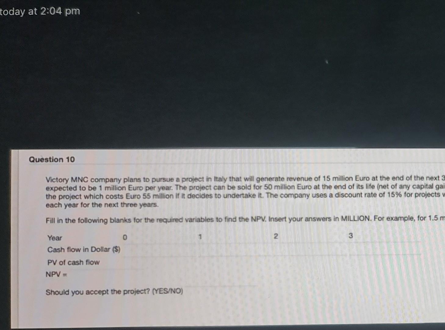 plans to pursue a project in Italy that will generate revenue of