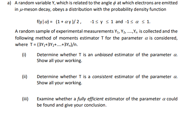  a) A random variable Y, which is related to the angle