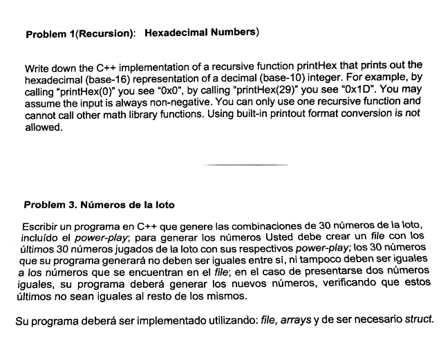 Problem 1 (Recursion): Hexadecimal Numbers) Write down the C++ implementation of