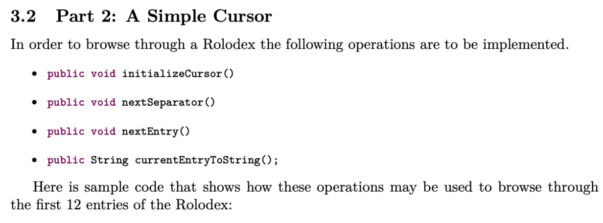 for (int i=0; i This assignment consists in implementing a Rolodex. A