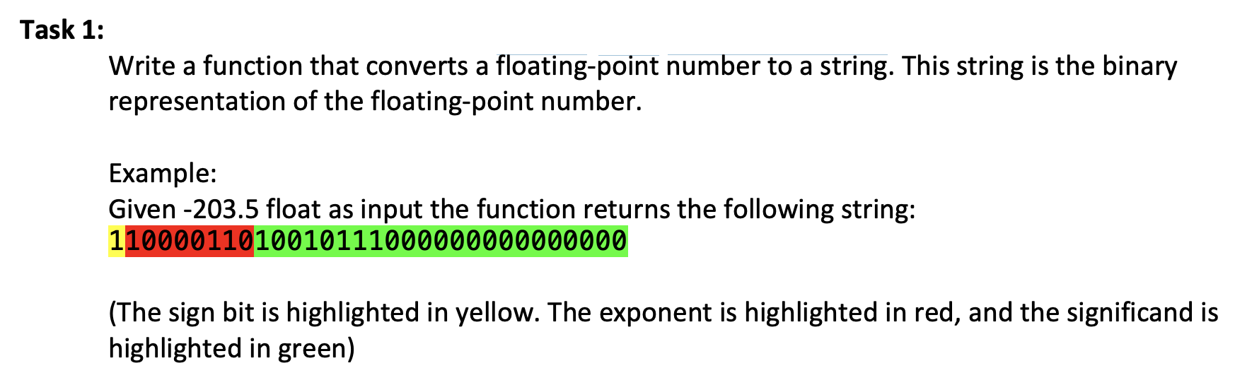  Task 1: Write a function that converts a floating-point number to