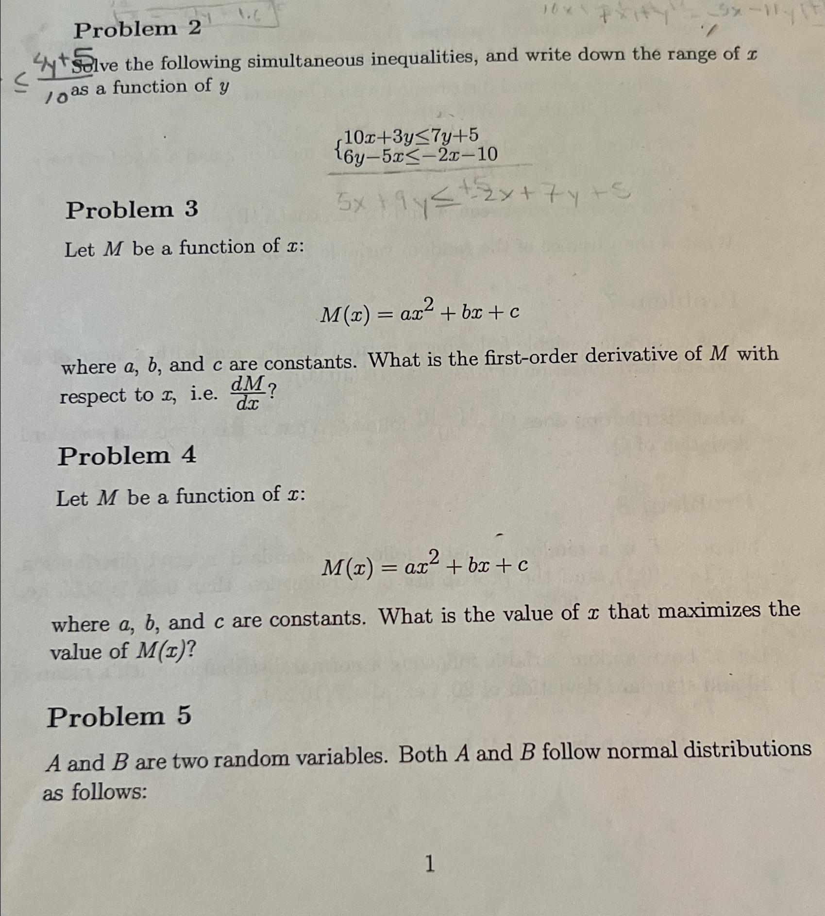 Problem 2\ \ 10x+3y\ Problem 3\ Let M be a function