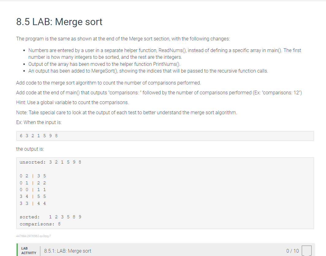 C ++ // Merge sort in C++ #include using namespace std;