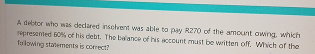  A debtor who was declared insolvent was able to pay R270